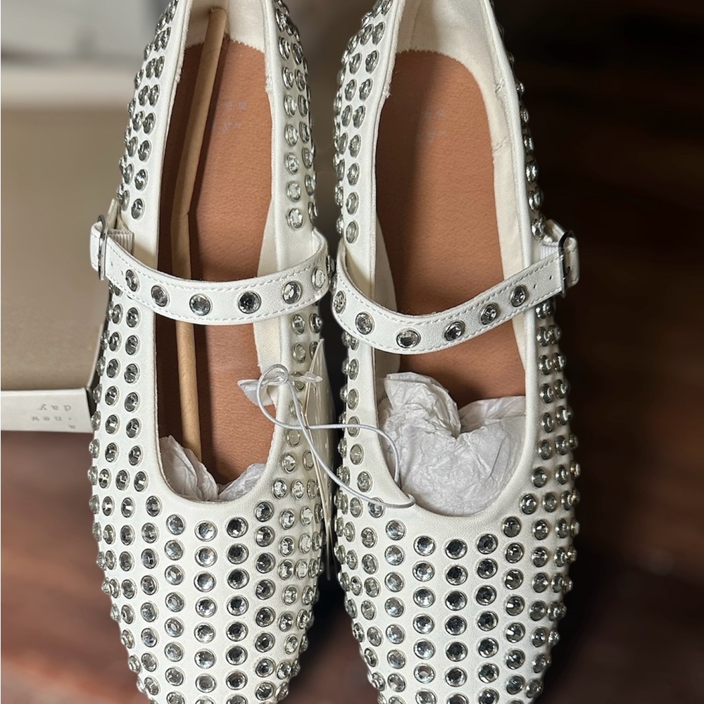 A New Day White Issa Flats with Silver Accents